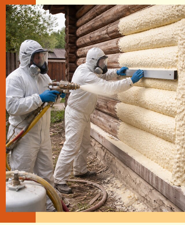 Утепление бревенчатого дома ППУ в Северске эффективной изоляцией