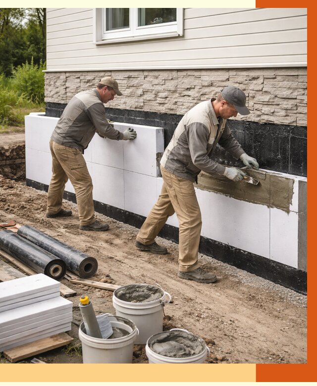 Утепление фундамента снаружи в Северске от 4366 руб. за м² | ТепломастерСвк