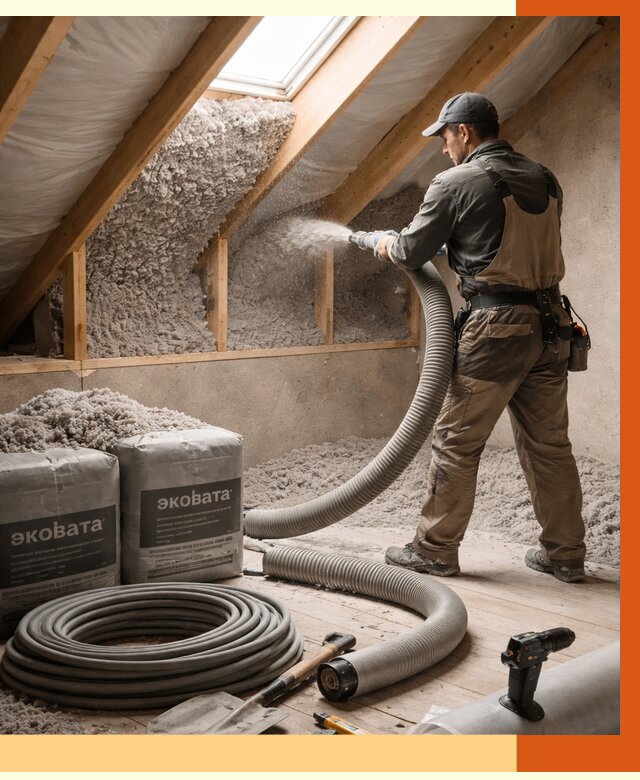 Утепление мансарды эковатой в Северске от 2287 руб/м2 — монтаж, задувка, цена | ТепломастерСвк