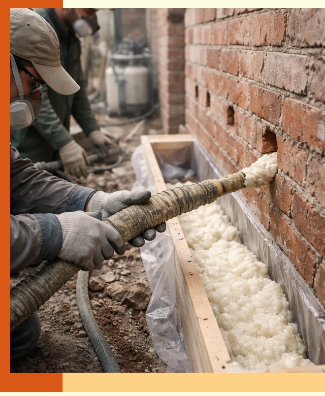 Заливка ППУ в пустоты кирпичной стены в Северске