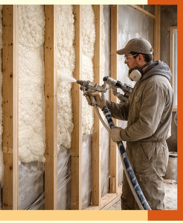Утепление каркасной стены ППУ в Северске от 4418 руб./м2 под ключ | ТепломастерСвк