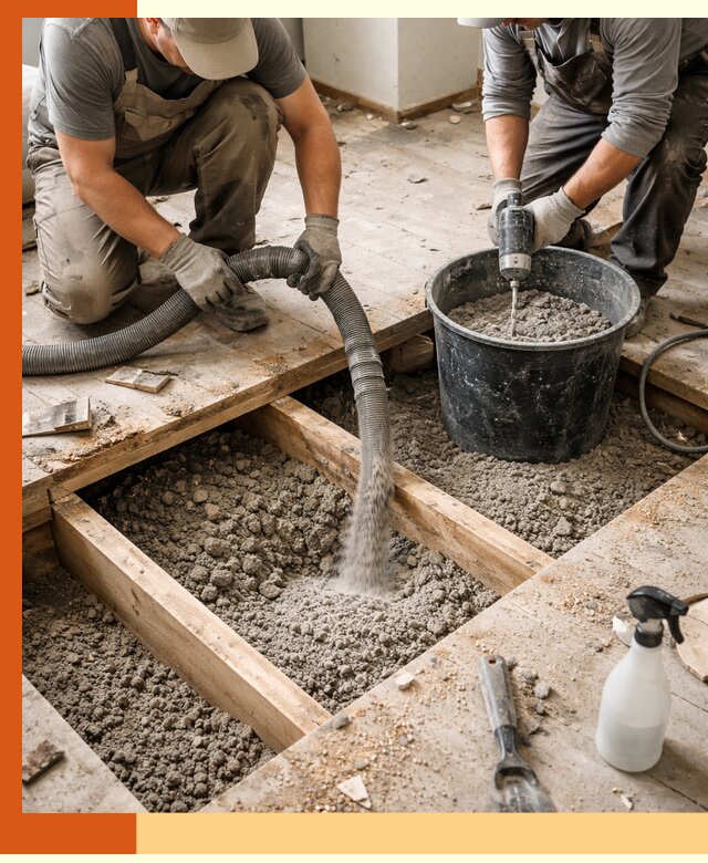 Заполнение пустот пола в Северске полиуретаном и пенополистиролом