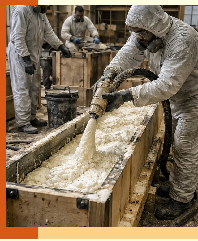 Заливка пенополиуретана в формы для утепления в Северске